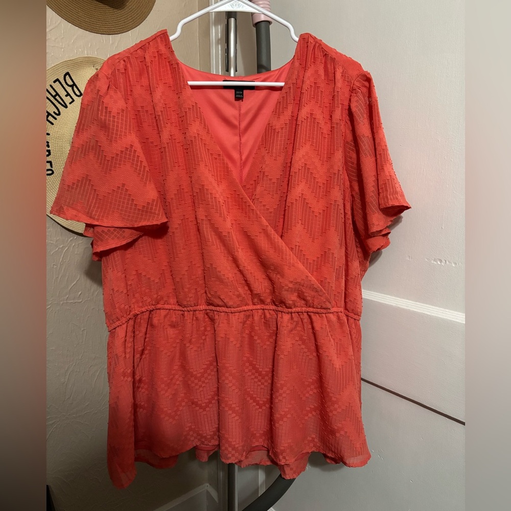 Lane Bryant Women's Coral Wrap Top Flutter Sleeve